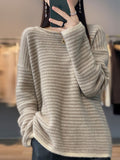 Women Autumn Casual Stripe O-Neck Wool Knit Sweater