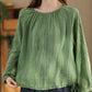 Women Summer Artsy Strap Hem O-Neck Ramie Blouse