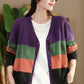 Women Autumn Colorblock V-Neck Knit Sweater