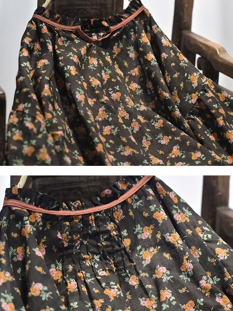 Women Vintage Floral Spring Cotton Blouse