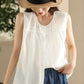 Women Casual Solid Spliced O-Neck Button-up Linen Vest