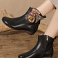 Women Vintage Leather Patch Spliced Low Heel Boots