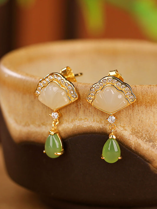 Women Vintage S925Sliver Jade Pendant Earrings