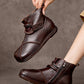 Women Vintage Genuine Leather Spliced Zipper Flat Boots