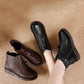 Women Winter Vintage Leather Fleece-lined Low Heel Boots