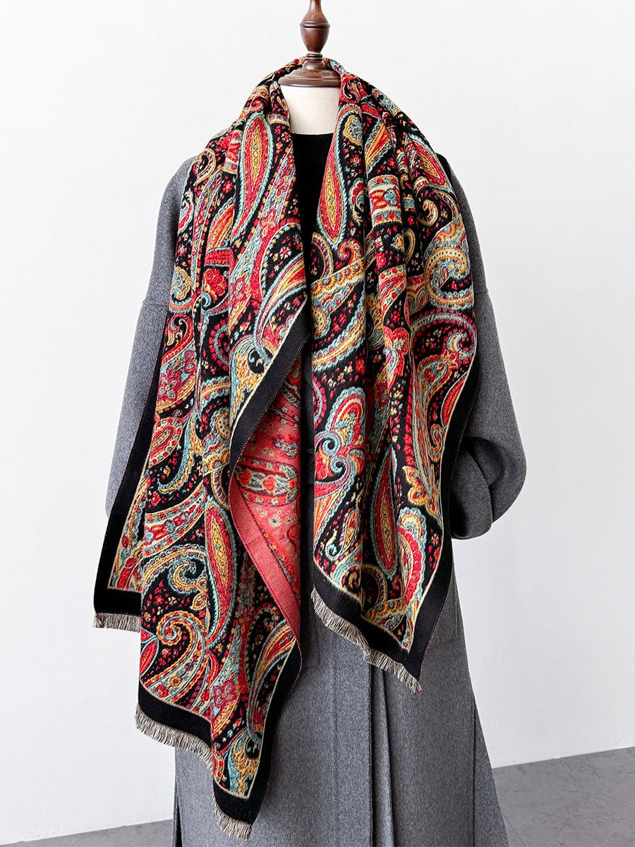 Women Vintage Print Tassel Autumn Shawl Scarf