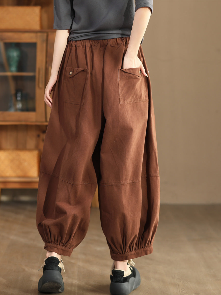 Women Autumn Casual Solid Spliced Cotton Harem Pants