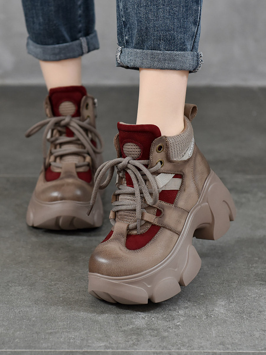 Women Winter Colorblock Leather Platform Boots