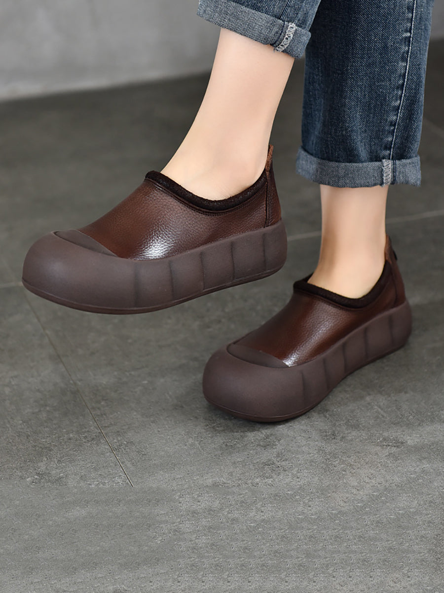 Women Autumn Casual Genuine Leather Soft Platform Shoes