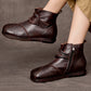 Women Vintage Genuine Leather Spliced Zipper Flat Boots