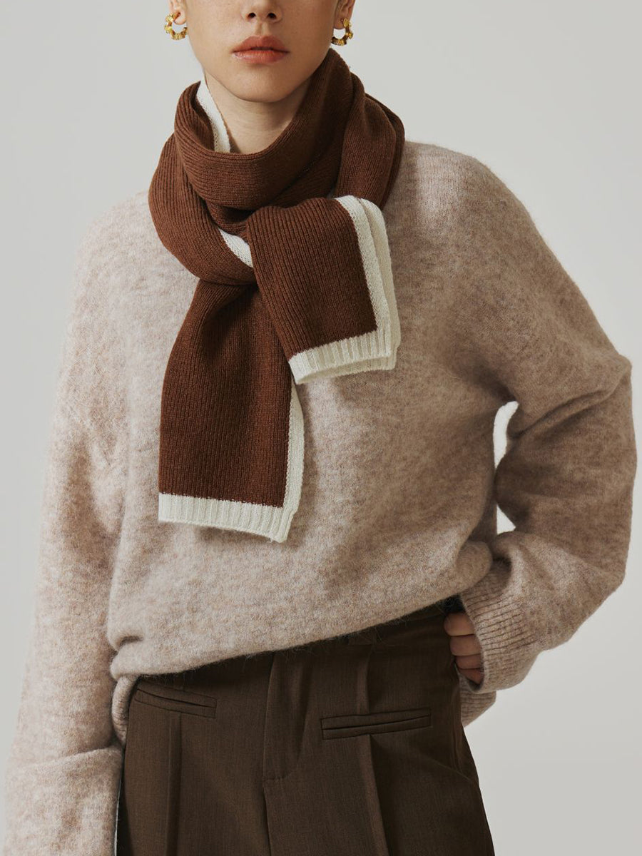 Women Winter Colorblock Wool Knit Scarf