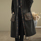 Women Autumn Worn Patch Colorblock Denim Coat