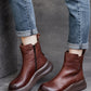 Women Vintage Genuine Leather Zipper Platfrom Boots