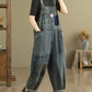 Women Retro Patchwork Loose Washed Denim Jumpsuits