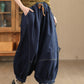 Women Autumn Retro Spliced Solid Loose Denim Bloomers