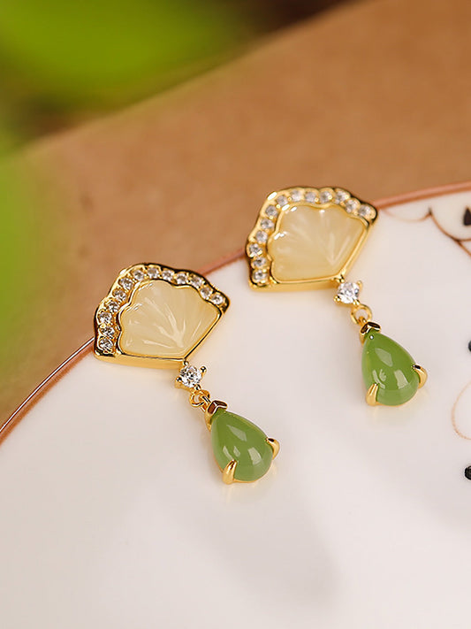 Women Vintage S925Sliver Jade Pendant Earrings