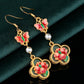 Women Vintage Enamel Flower Butterfly Pearl Earrings