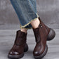 Women Winter Casual Solid Leather Zipper Platform Boots