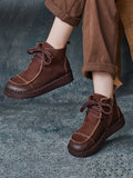 Women Winter Retro Leather Spliced Flat Boots