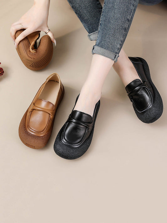 Women Casual Summer Soft Leather Solid Flat Shoes