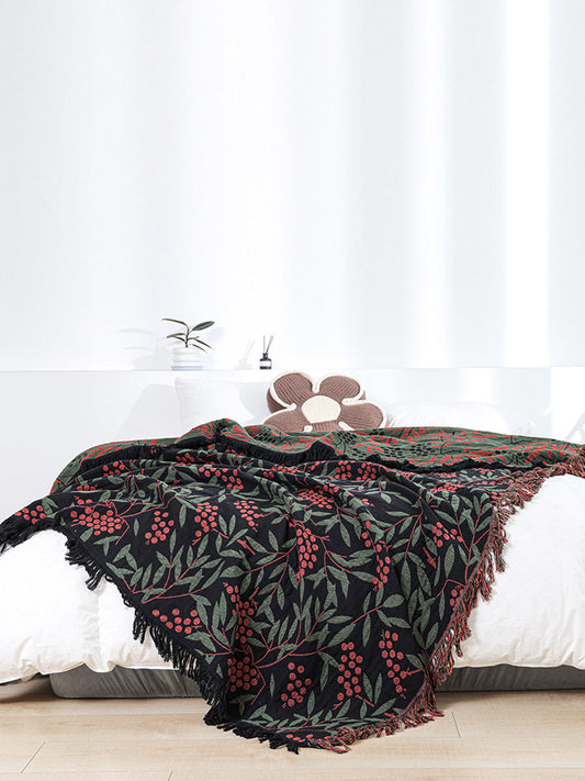 Summer 100%Cotton Leaf Jacquard Tassel Bedcover Bed Sofa Blanket