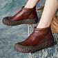 Women Autumn Casual Pure Color Leather Zipper Flat Boots