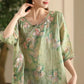 Women Summer Artsy Flower Embroidery O-Neck Shirt