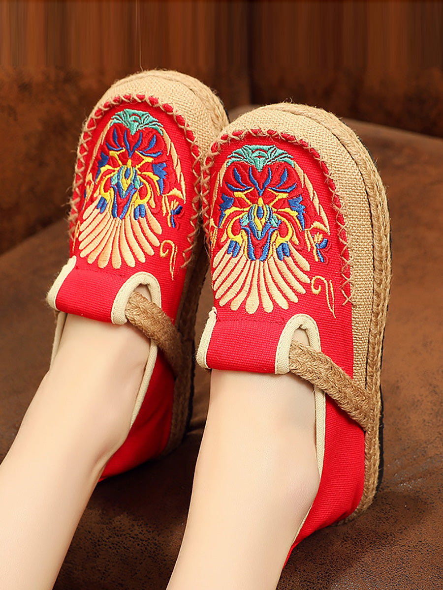 Women Summer Ethnic Embroidery Cloth Linen Flat Shoes