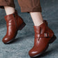 Women Vintage Autumn Soft Leather Buckle Low Heel Boots