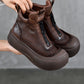 Women Vintage Vintage Leather Zipper Platform Boots