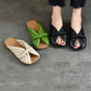 Women Summer Solid Leahter Weave Flat Slippers