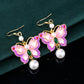 Women Vintage Enamel Butterfly Pearl Sliver Earrings