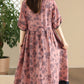 Women Summer Vintage Flower Spliced Strap Ramie Dress