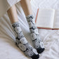 3 Pairs Women Artsy Flower Jacquard Black White Socks