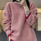 Women Autumn Casual Stripe O-Neck Wool Knit Sweater