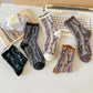 5 Pairs Women Flower Jacquard Colorblock Cotton Socks