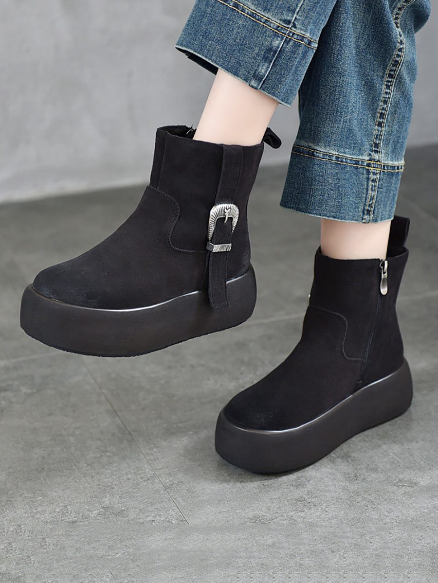 Women Winter Genuine Leather Fleece-lined Platform Boots