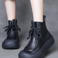 Women Vintage Genuine Leather Strap Mid-Heel Boots