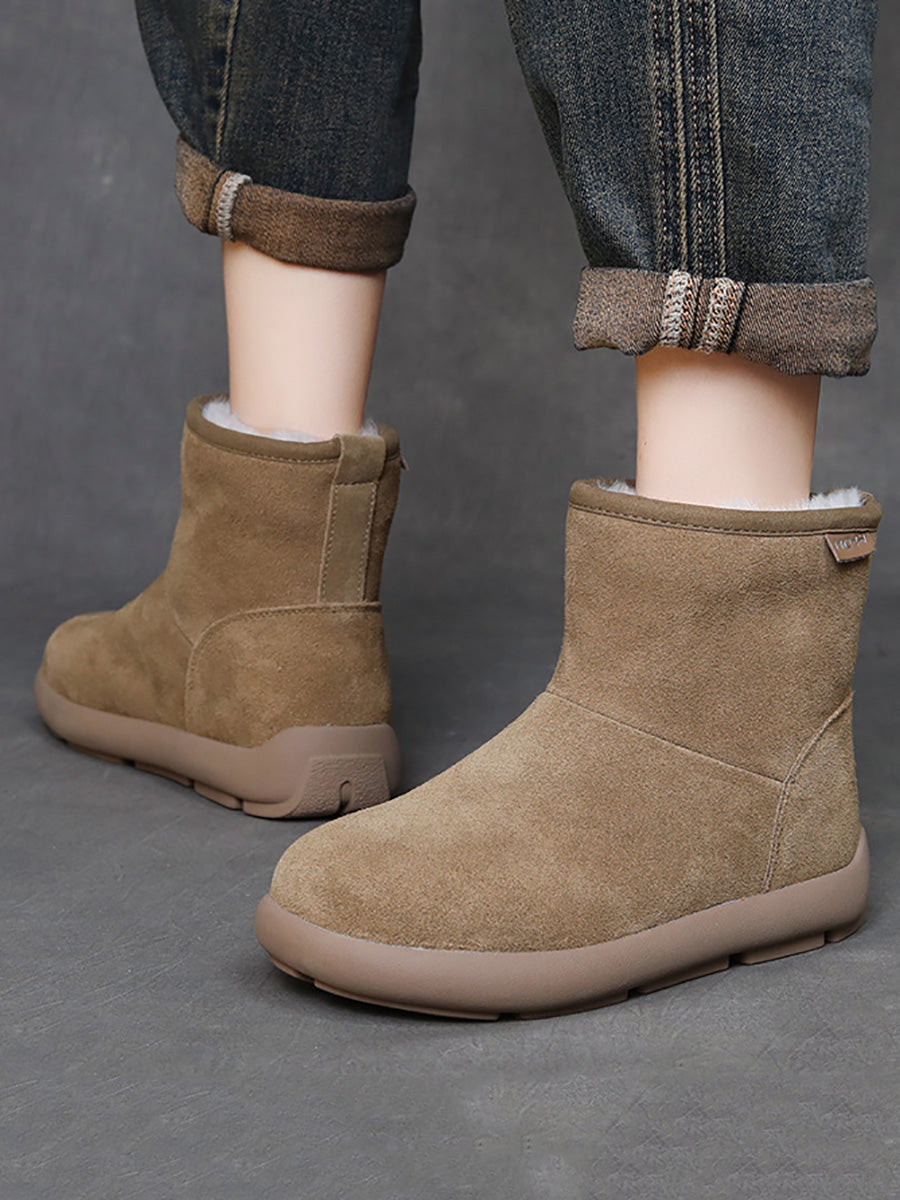 Women Winter Genuine Leather Fleece-lined Flat Boots