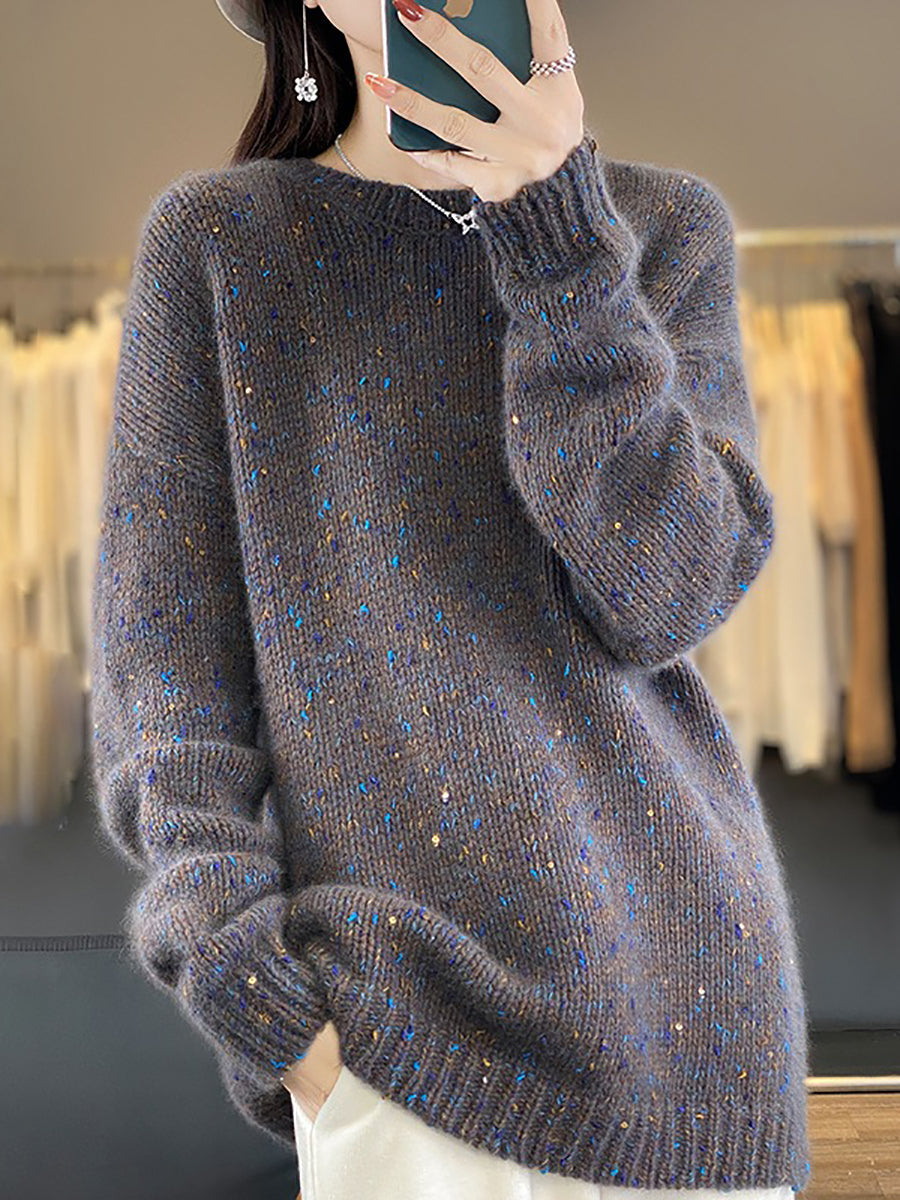 Women Autumn Casual Solid Knit O-Neck Sweater