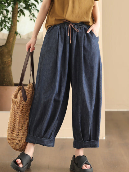 Women Summer Casual Solid Denim Loose Harem Pants