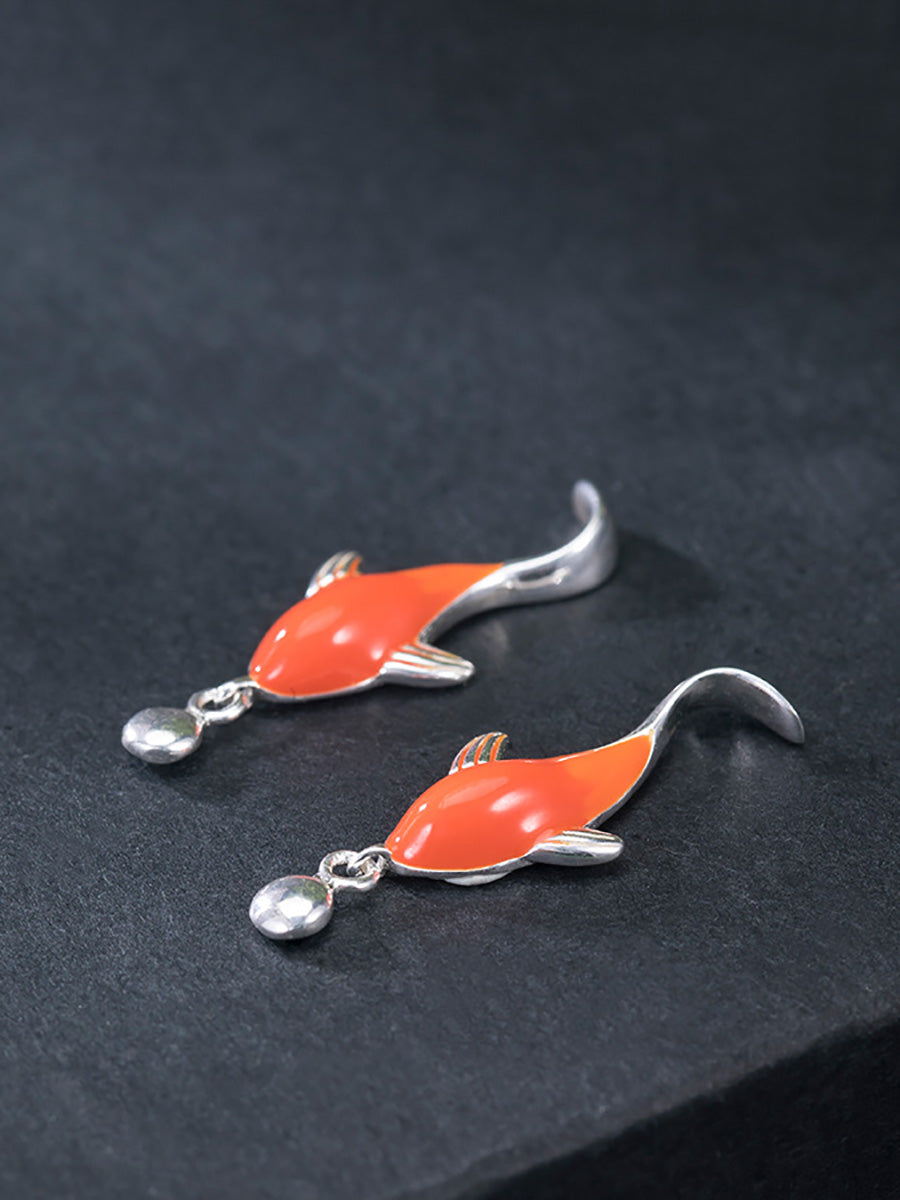 Women Casual Red Koi Sliver Pandent Earrings