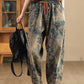 Women Casual  Tie-dye Autumn Strap Denim Harem Pants