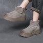 Women Vintage Leather Fleece-lined Platform Boots