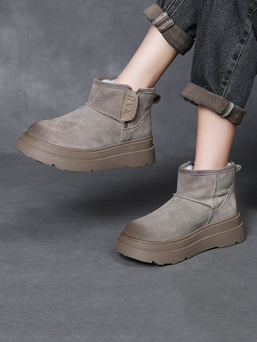 Women Vintage Leather Fleece-lined Platform Boots