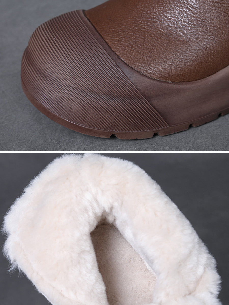 Women Vintage Winter Genuine Leather Fleece-lined Boots