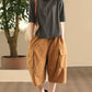 Women Summer Casual Solid Pocket Loose Cotton Fifth Pants