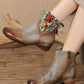 Women Vintage Leather Patch Spliced Low Heel Boots