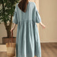 Women Summer Casual Solid Linen Loose Dress