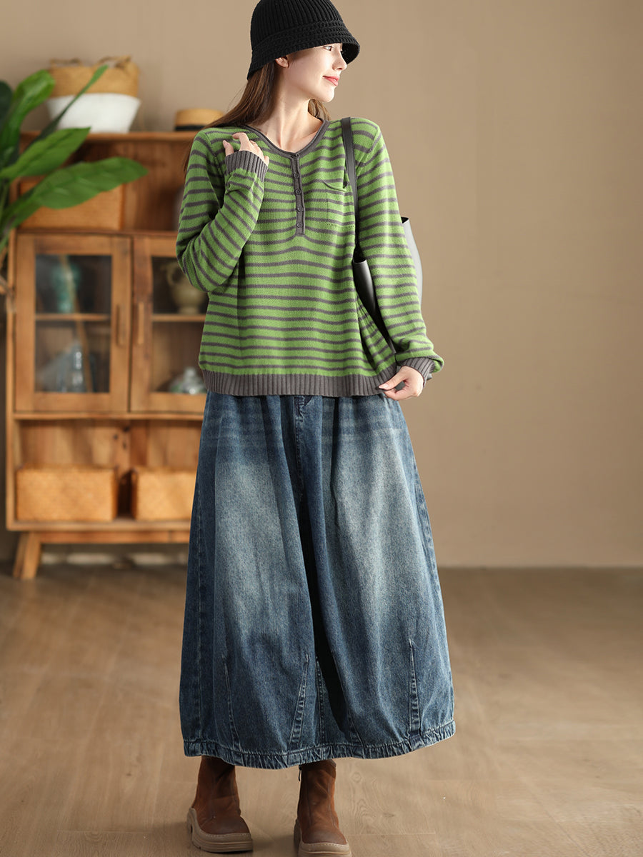 Women Autumn Casual Solid Back Hem Split Denim Skirt